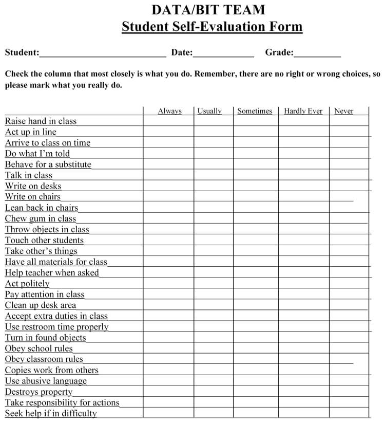 Customizable Self Evaluation Format with Rating Scales 20