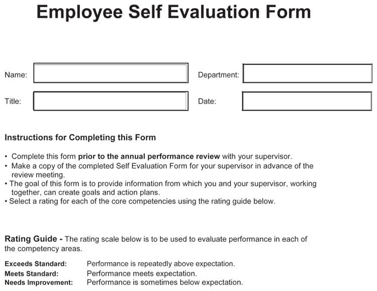 Self Evaluation Assessment Examples Questions Forms