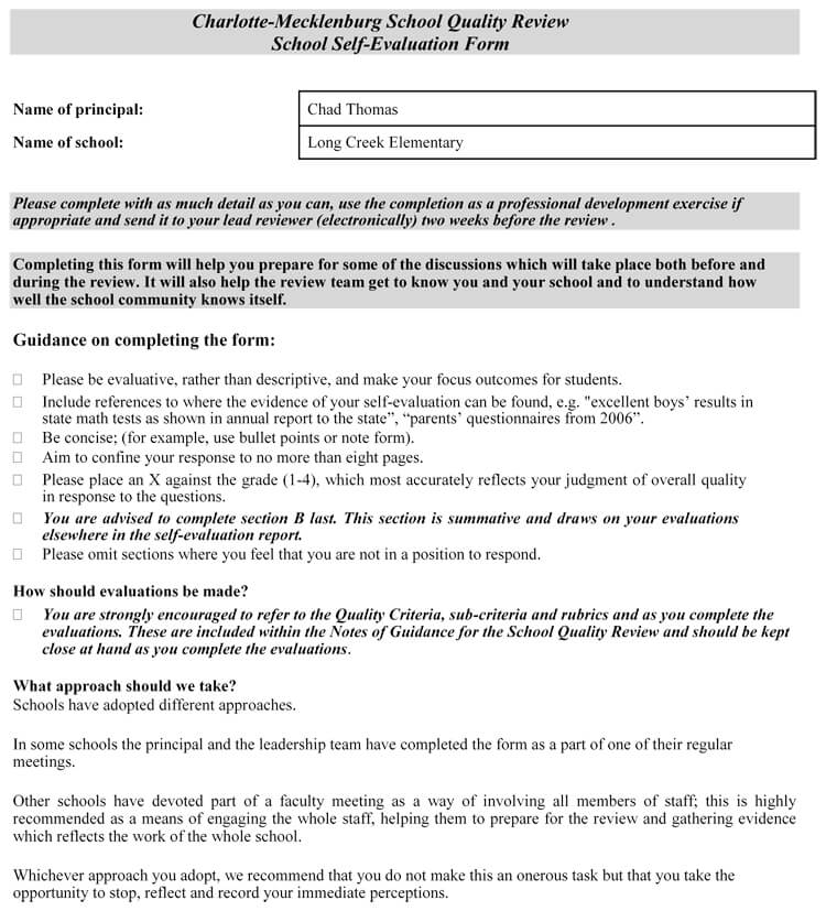 Self Assessment Template with Examples and Questions 24