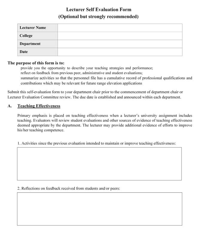 Self Assessment Template with Clear Evaluation Criteria 33