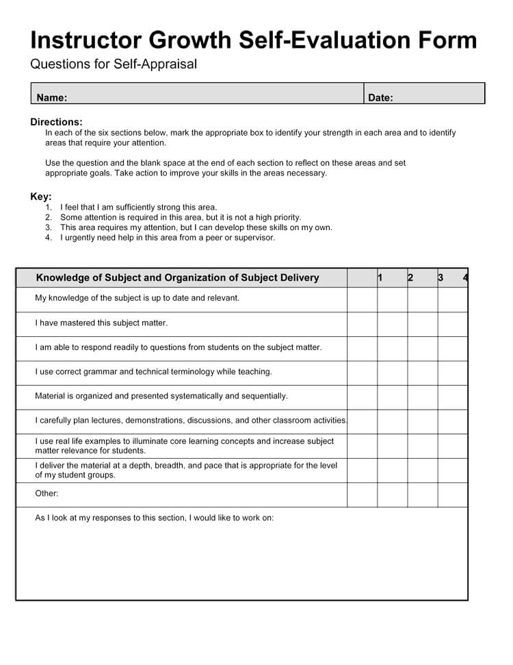 self evaluation form examples