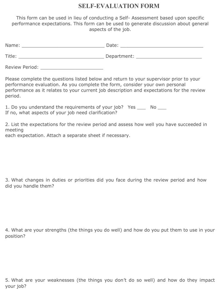 Free Printable Self Assessment Template with Word Compatibility 38