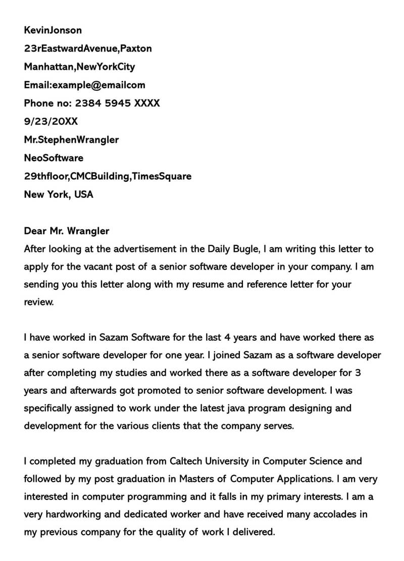 Senior Software Developer Cover Letter