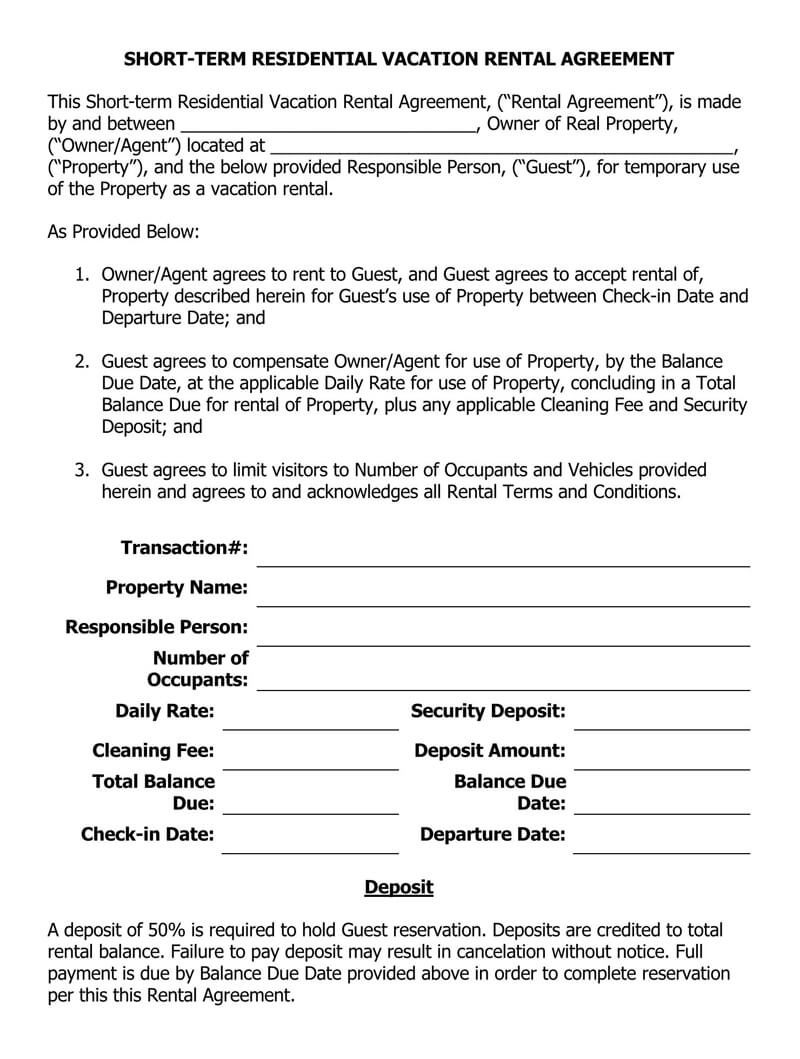 Editable Short-Term Residential Vacation Rental Agreement Format