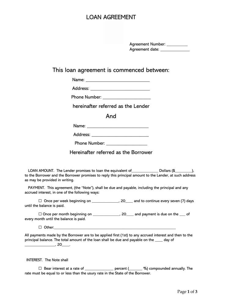 Short loan agreement template