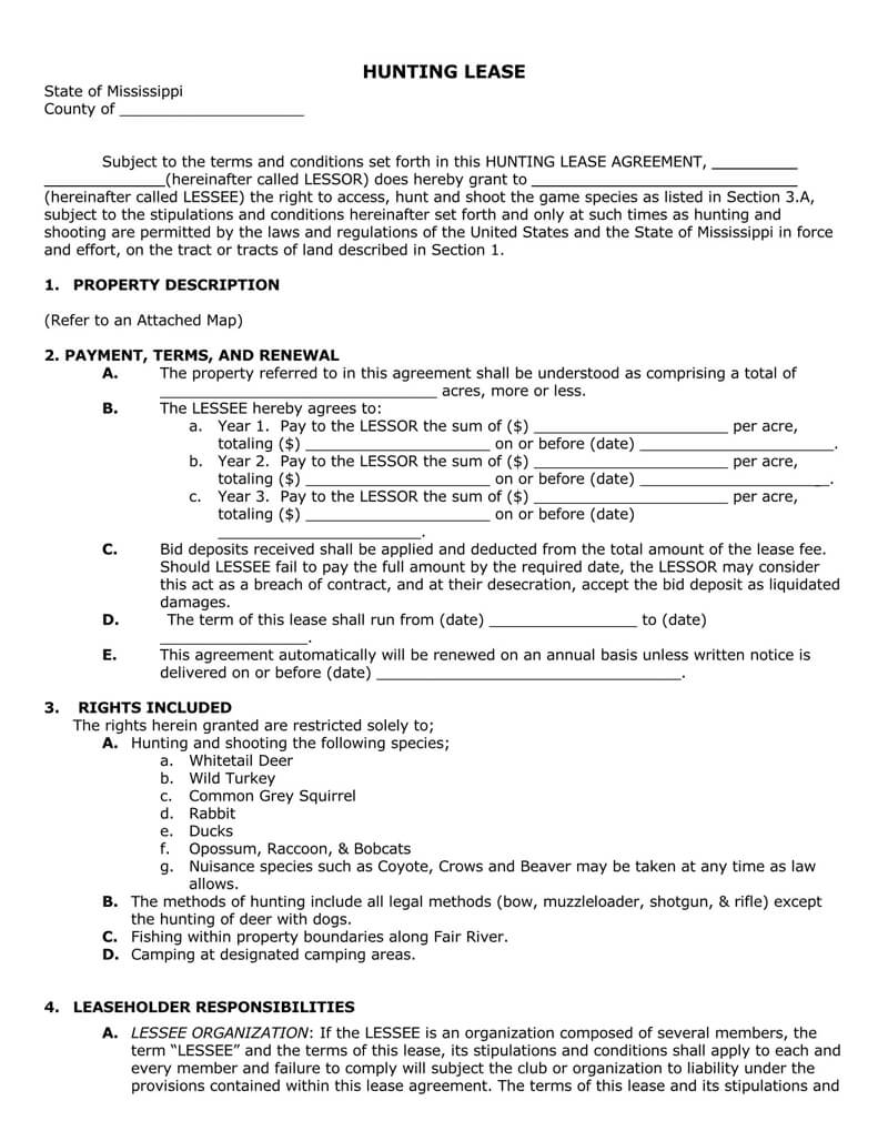 Free Hunting Lease Agreement Templates Word Pdf