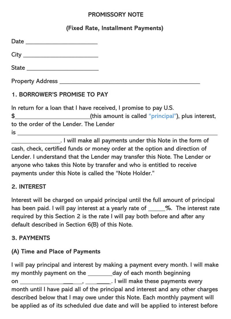 Free sample promissory note template