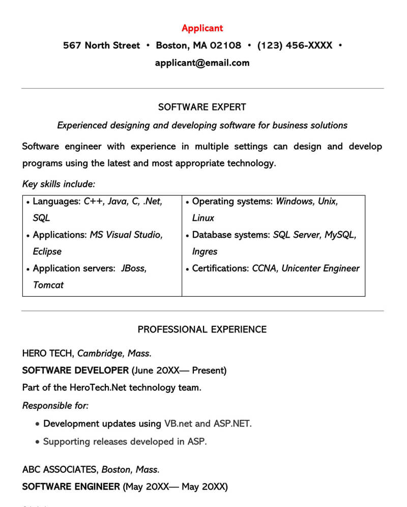 Software Developer Sample Resume