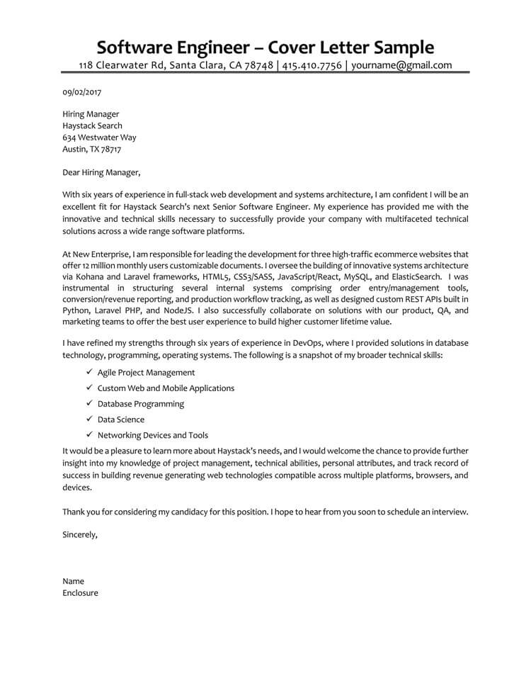 Free Editable Software Engineer Cover Letter Template