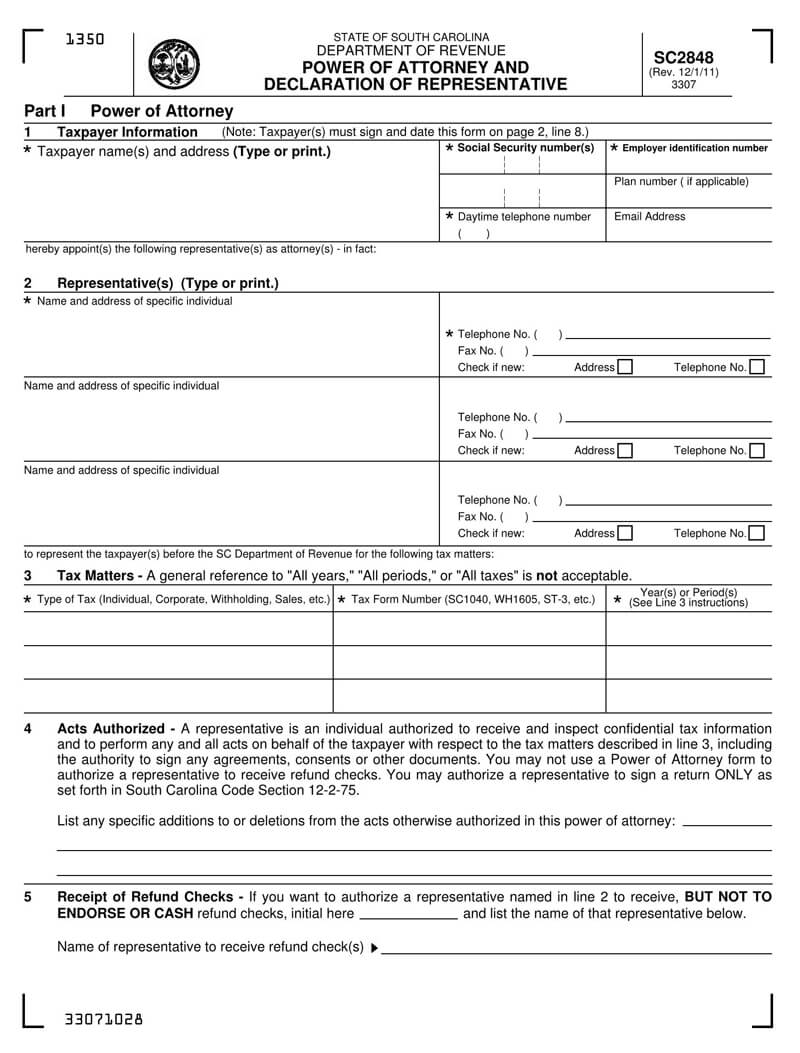South Carolina State Tax POA (Form sc2848)