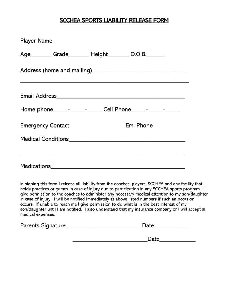 Sports Liability Release Form