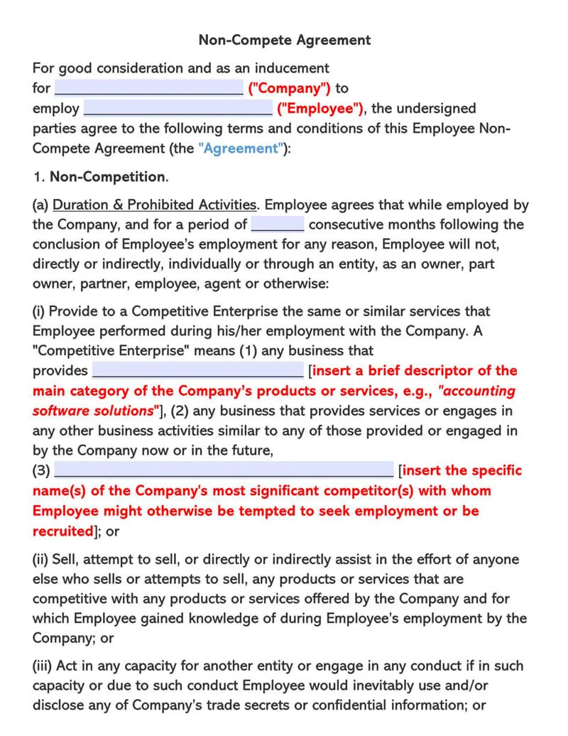 Free Employee Non-Compete Agreement Templates (Word | PDF)