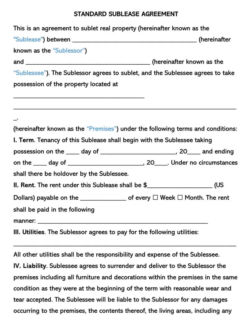 Free Sublease Agreement Templates (Commercial / Residential)