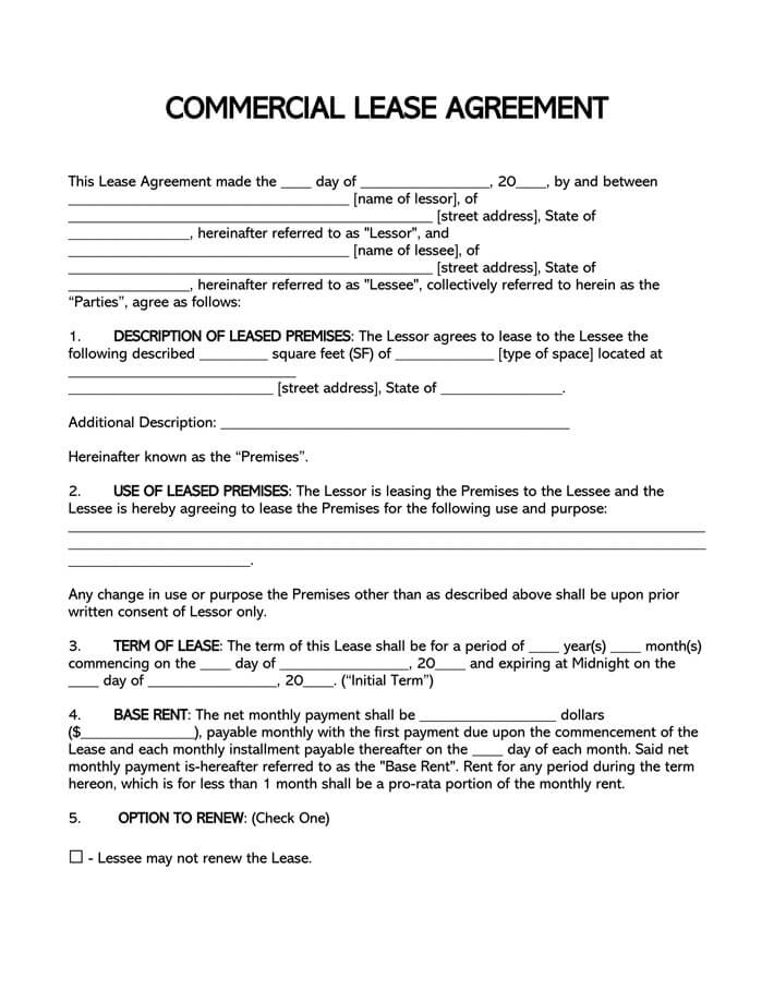 Standard commercial lease agreement template