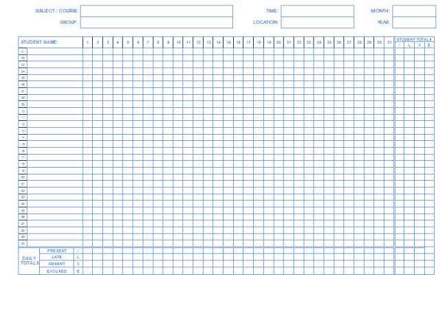 Monthly Attendance Chart