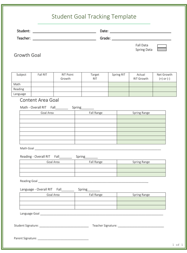 Student Goal Tracking Template