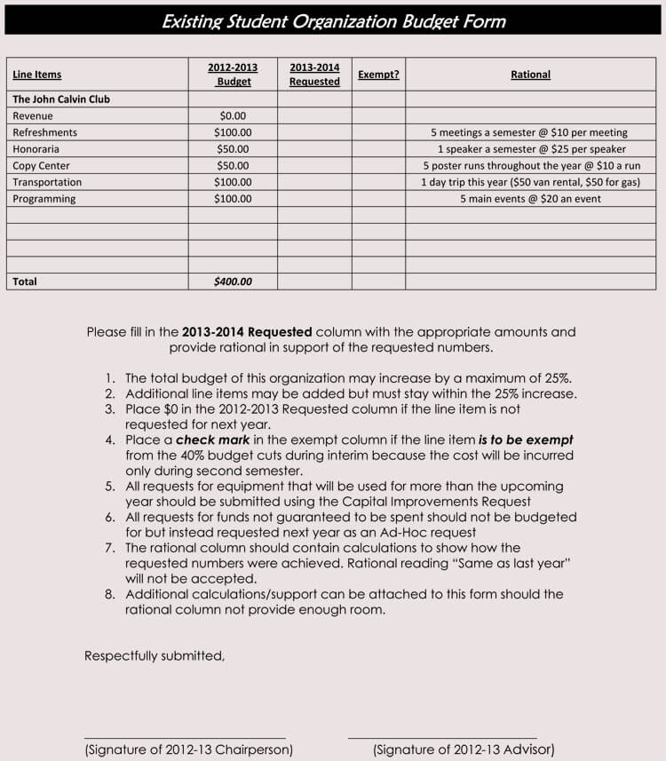 Student Budget Template Example