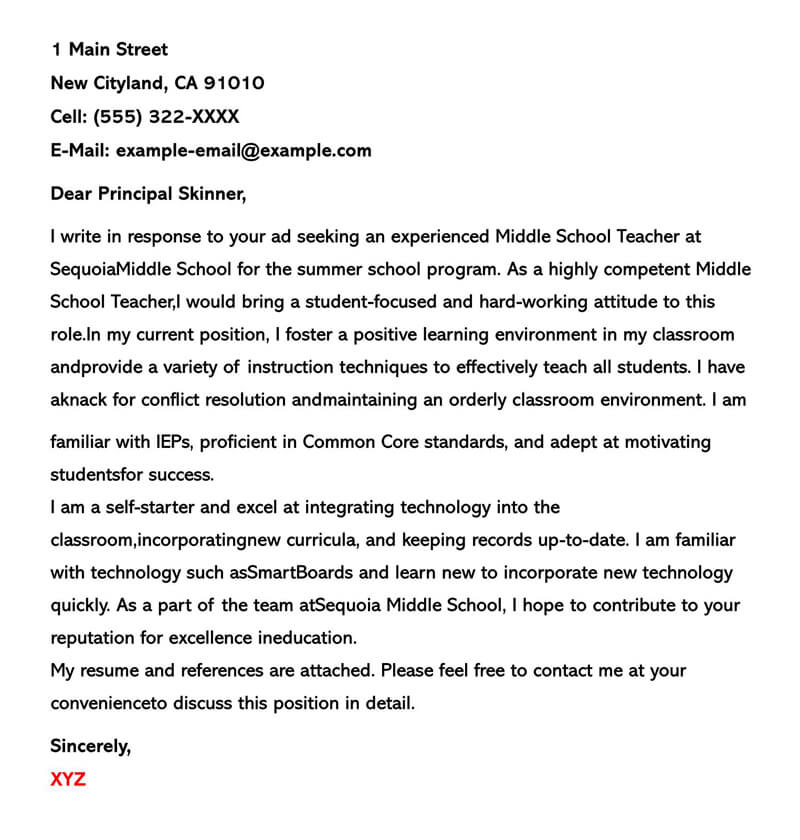 Summer job cover letter example with sample word template
