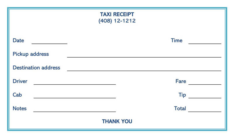 Free Printable taxi receipt form