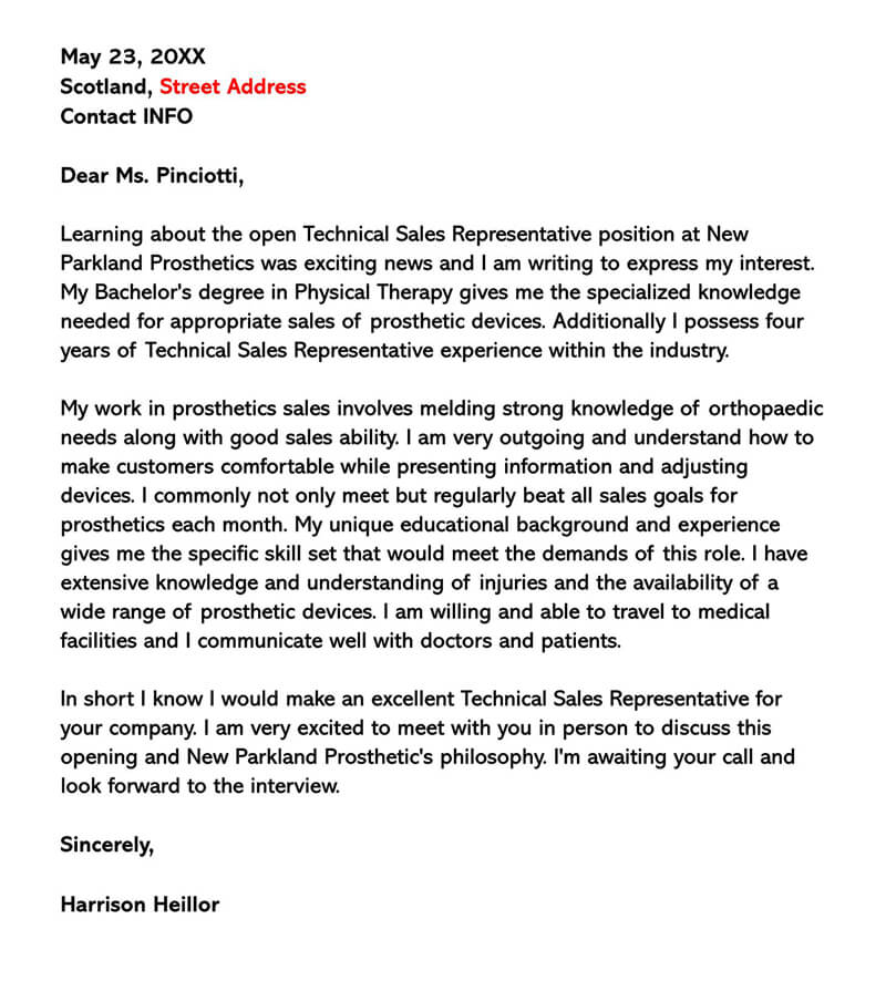 Technical Sales Cover Letter