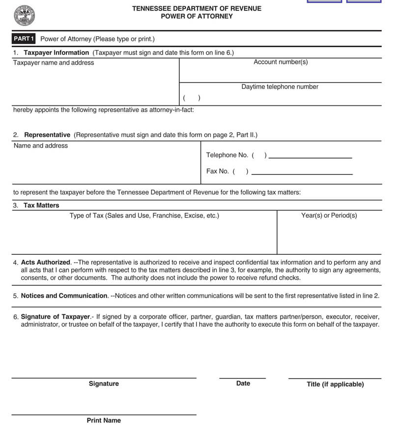 Tennessee State Tax POA (Form-RV-F0103801)