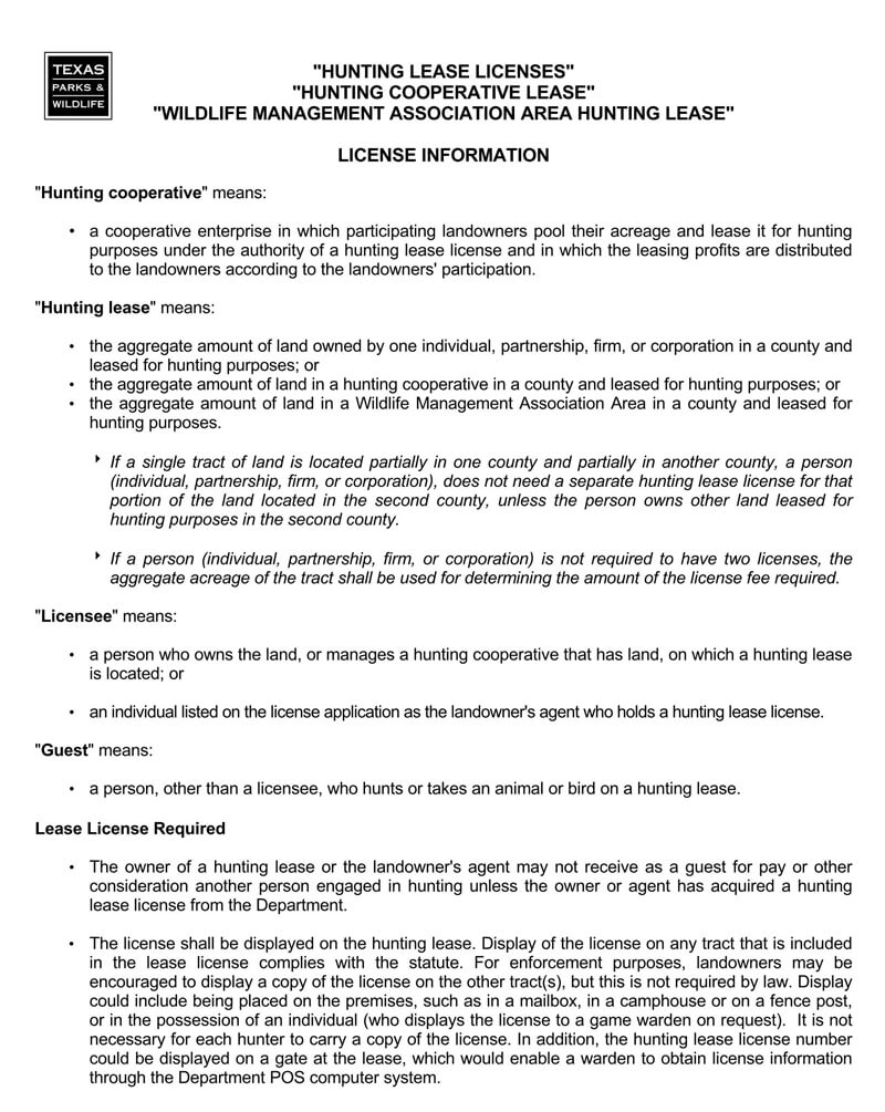 Texas Hunting Lease Agreement Template