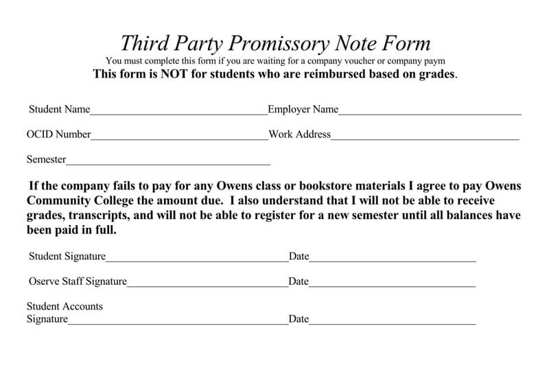 Third Party Promissory Note PDF Form