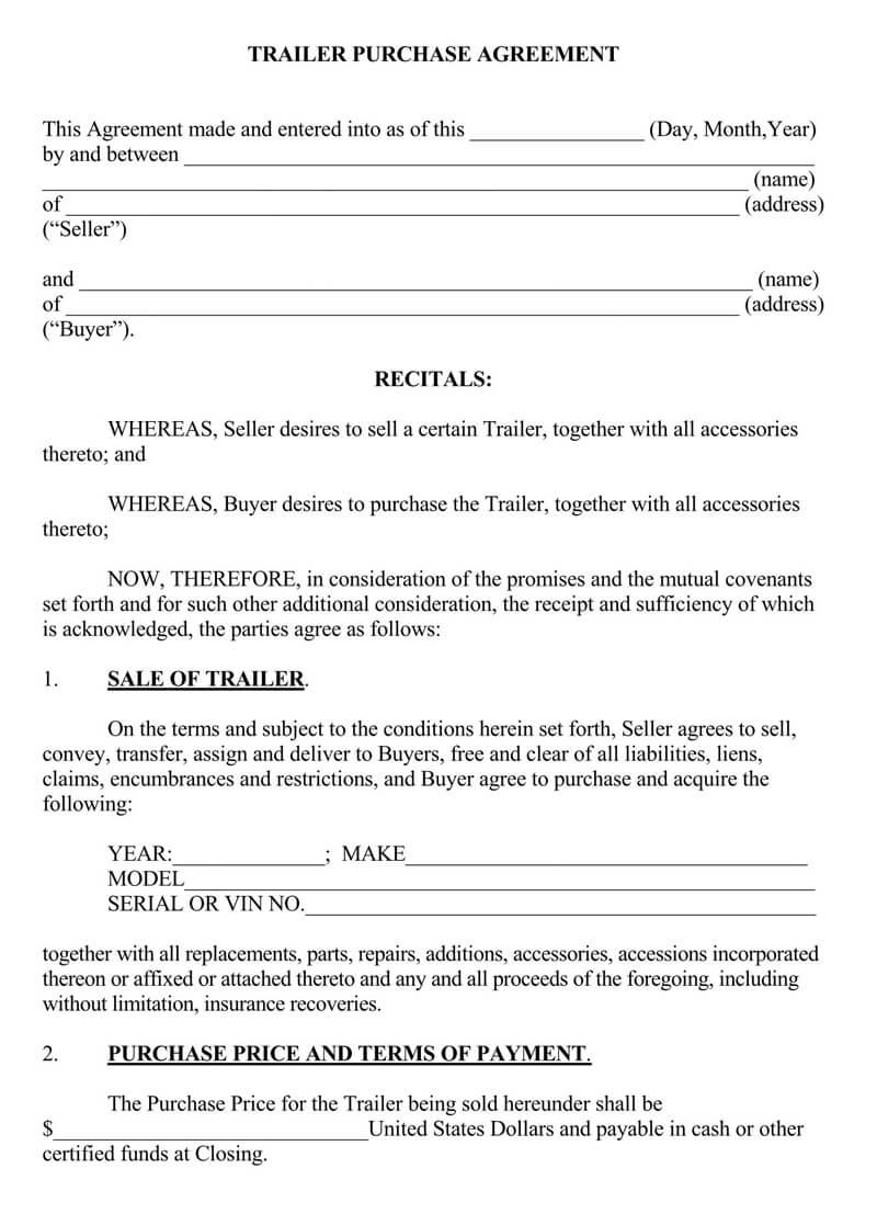 Trailer Bill of Sale Form (Free Forms & Templates)