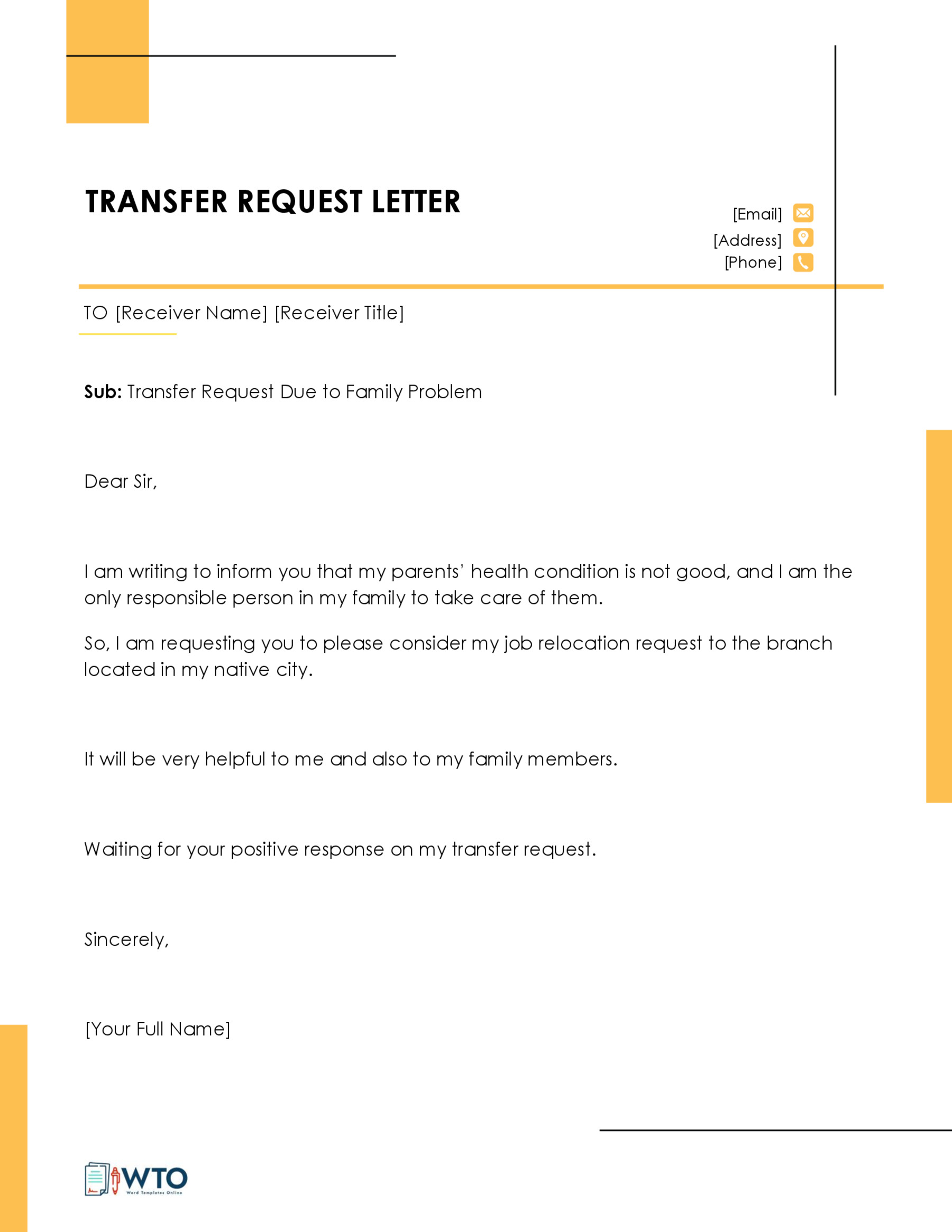 Free Downloadable Transfer Request Letter Sample 01 as Word File