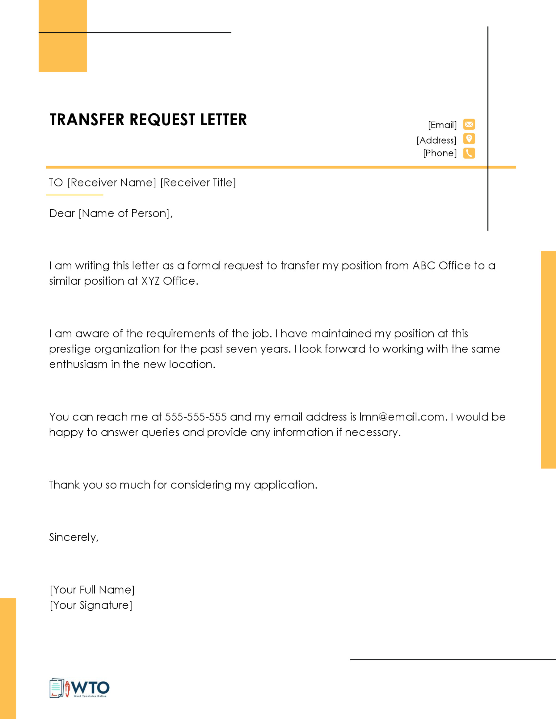 Free Editable Transfer Request Letter Sample 12 in Word Format