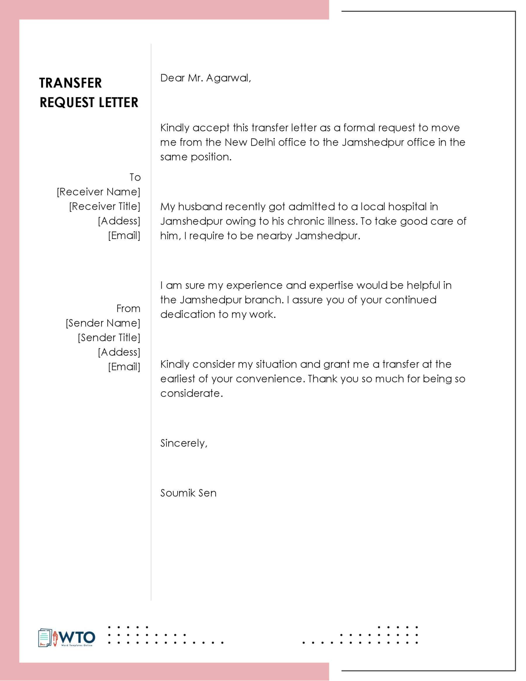 Free Editable Transfer Request Letter Sample 13 in Word Format