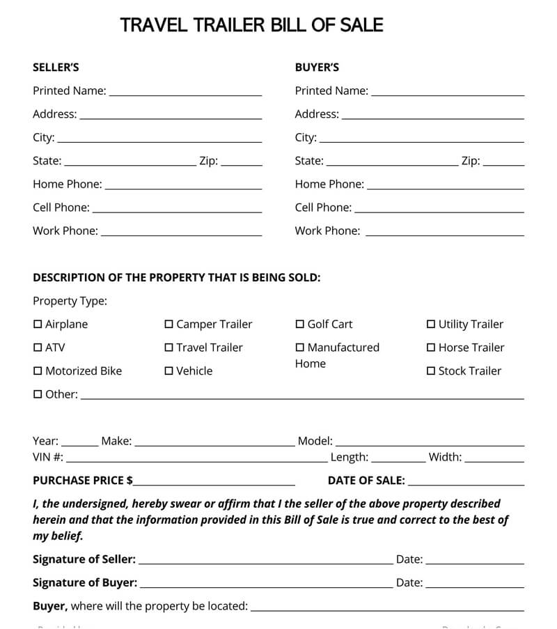 Free Trailer Bill of Sale Forms (How to Use) - Word | PDF