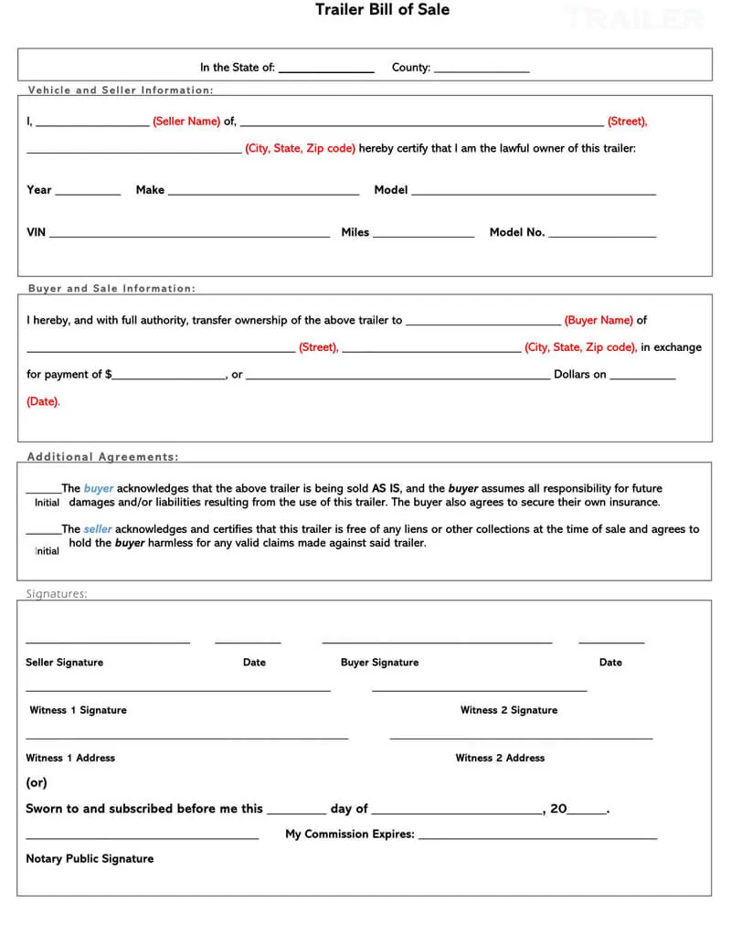 free trailer bill of sale forms how to use word pdf