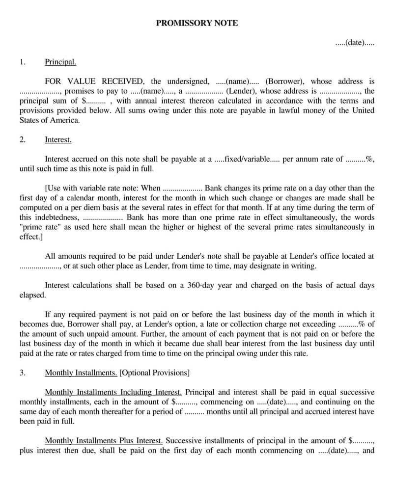 Unsecured Promissory Note PDF Template 01