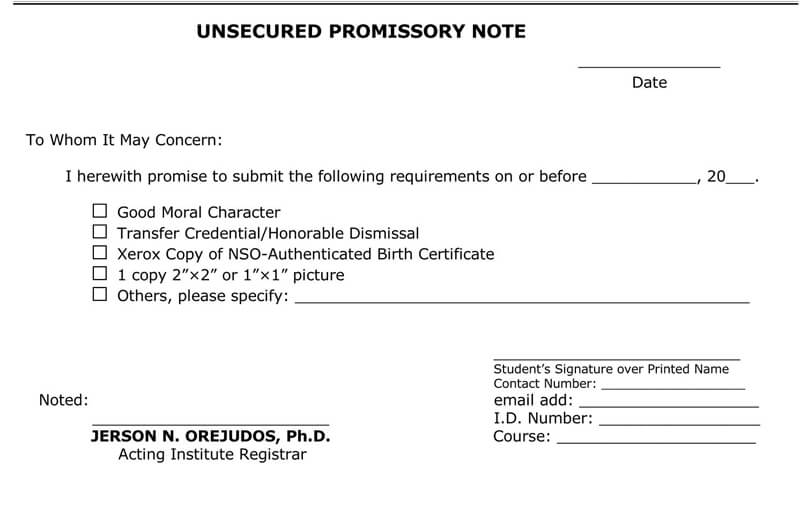 Free promissory note example