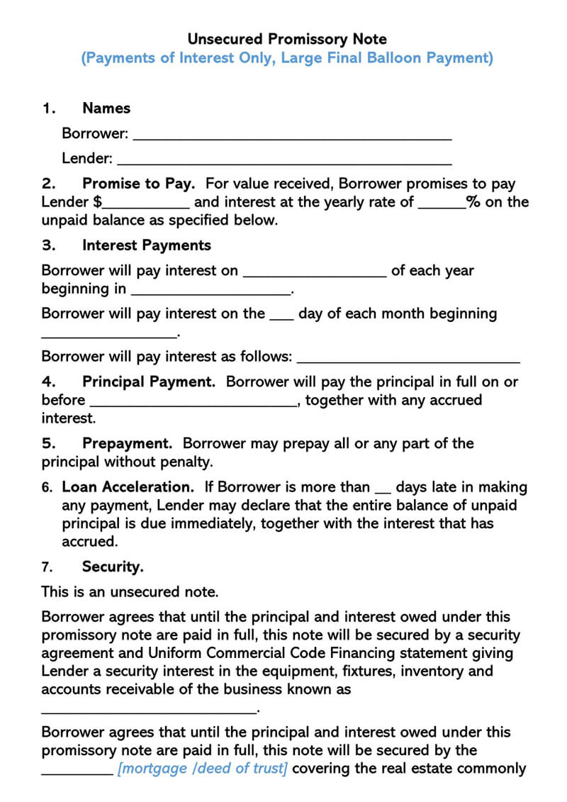 23 Free Unsecured Promissory Note Templates (Word  PDF) Regarding Secured Promissory Note Template