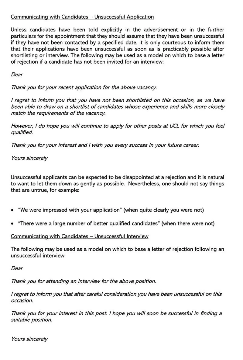 Job Candidate Rejection Letter (18+ Sample Letters & Templates)