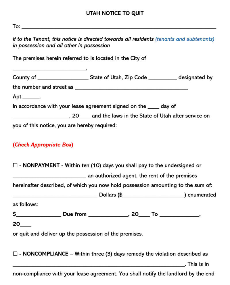 Utah Eviction Notice Form