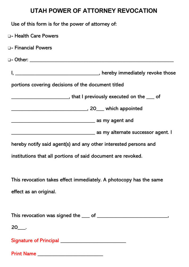 Utah POA Revocation Form