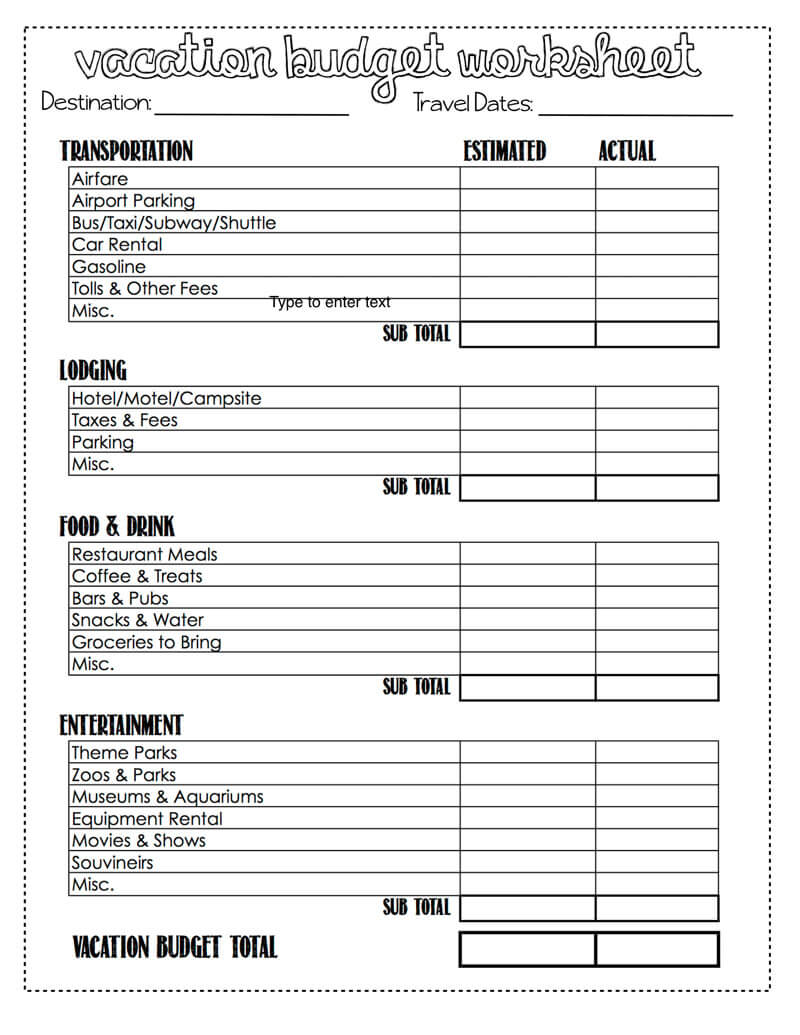 tour costing sheet