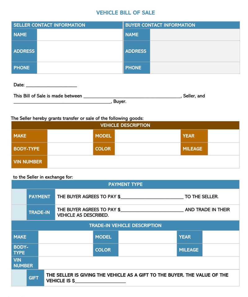 Free Vehicle Bill of Sale Template