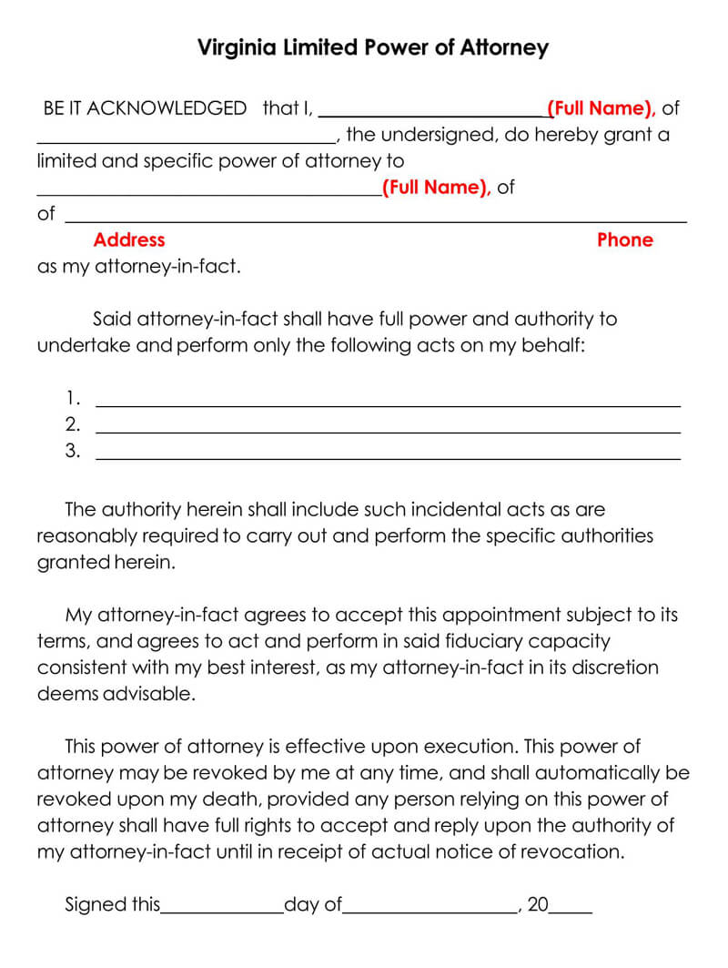 Free Limited Power of Attorney Forms (by State) - Word|PDF