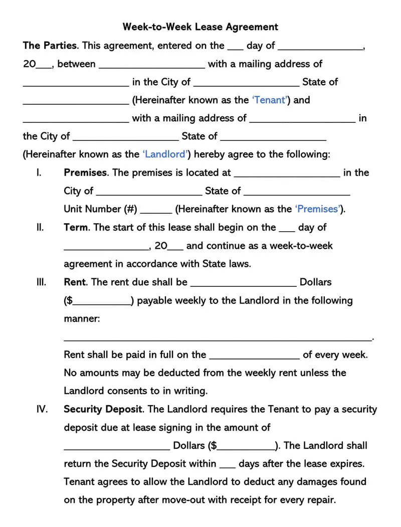 free weekly rental lease agreement templates word pdf