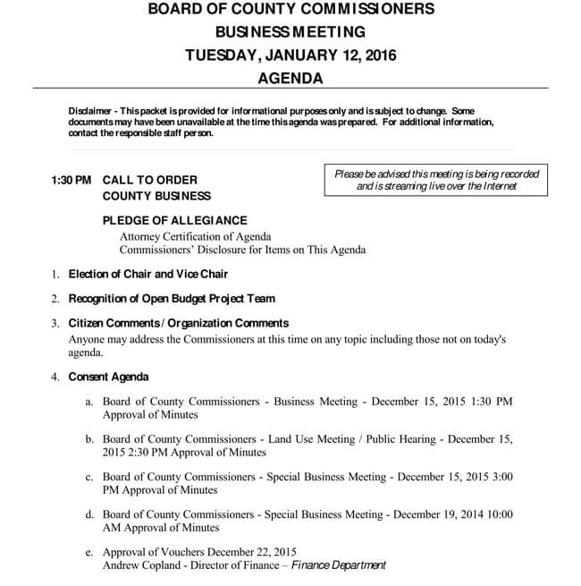 Weekly Board Meeting Agenda Format
