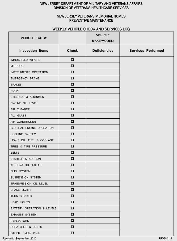 Car Maintenance Chart Template