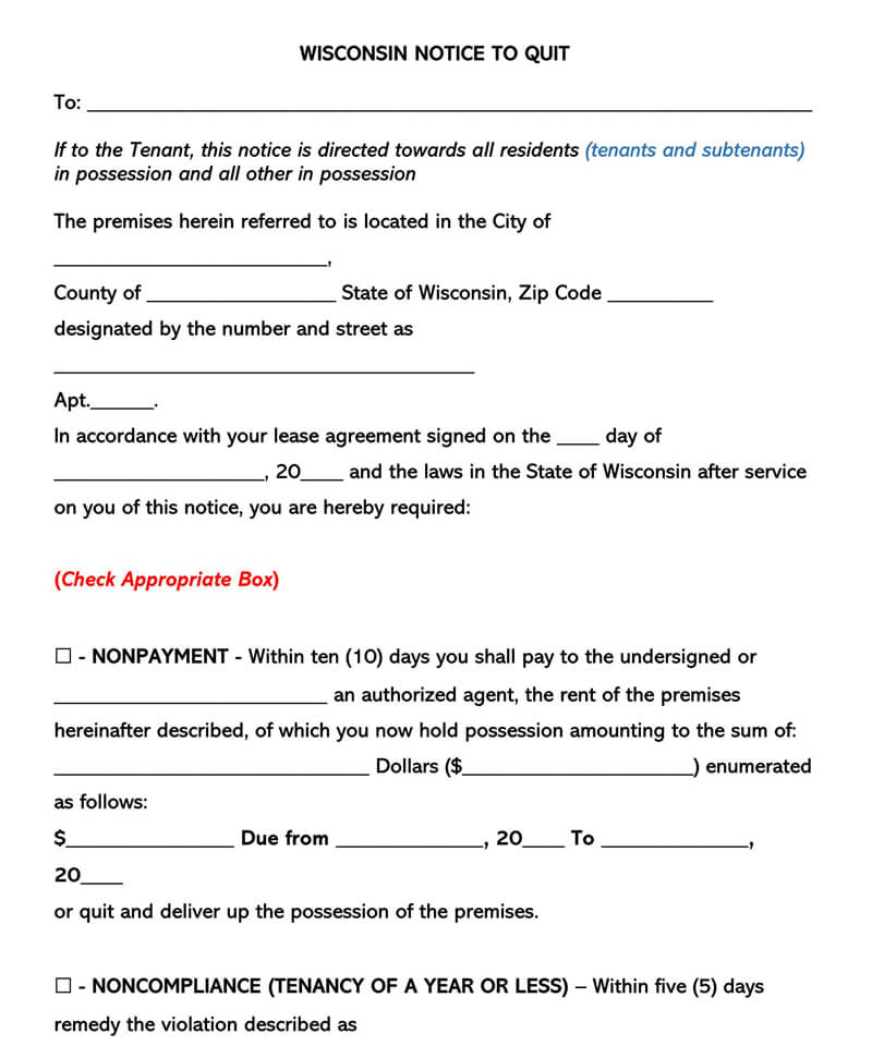 Wisconsin Eviction Notice Form