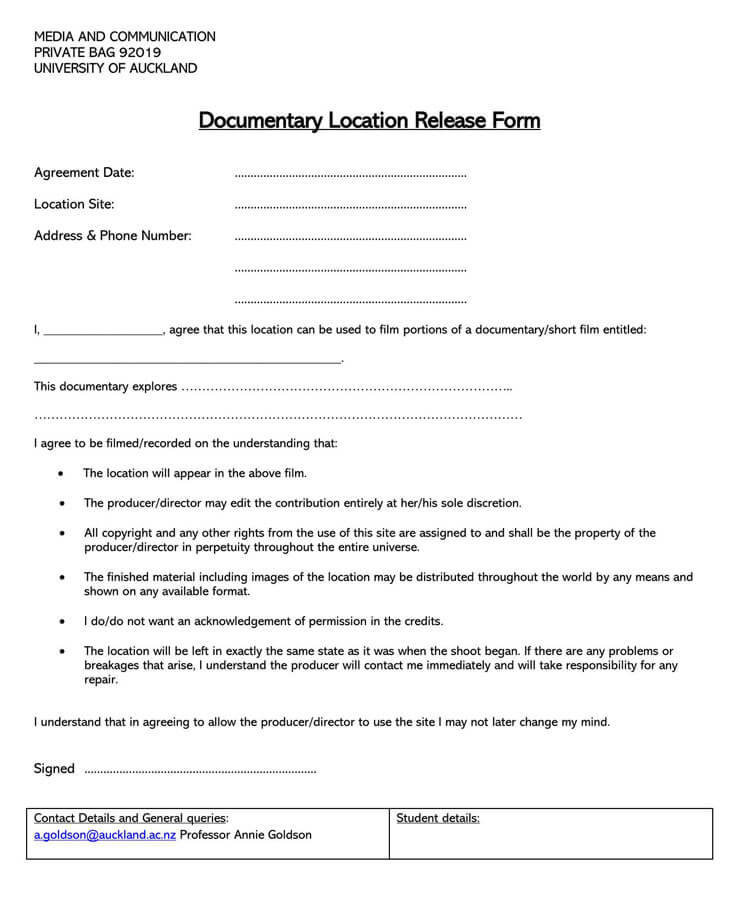Free Film Location Release Form 04