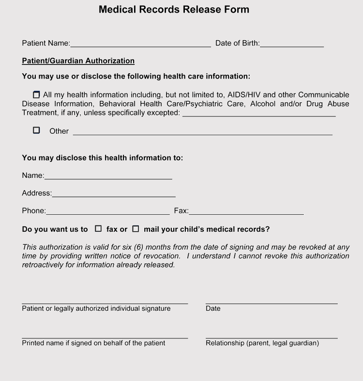 40 Free Medical Record Release Forms Word Pdf