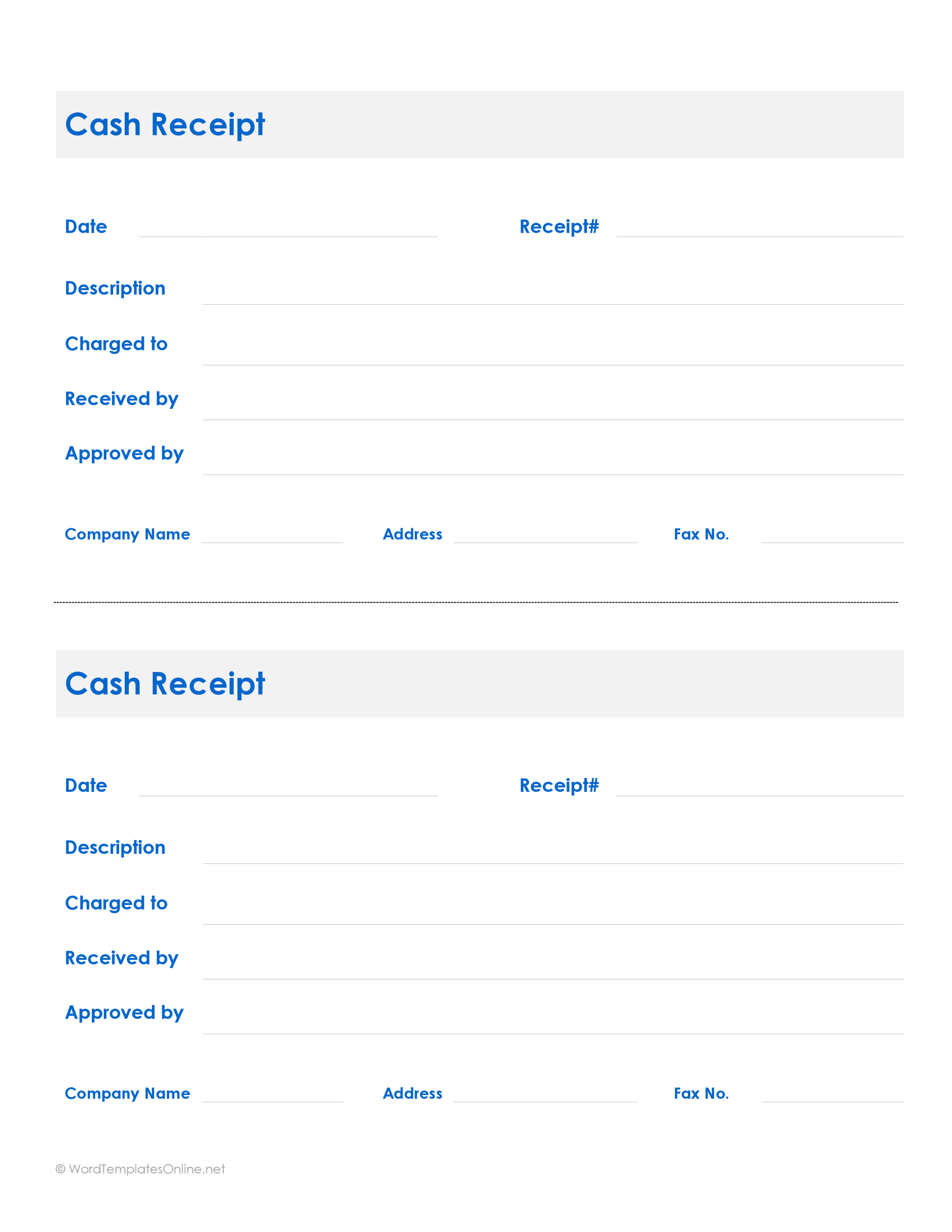 Printable cash receipt template - Ms word sample