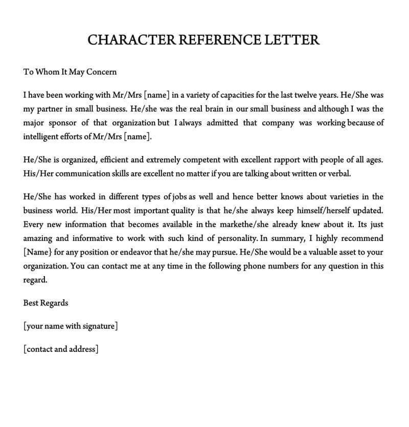 Character Reference Letter (30+ Samples for Court ...